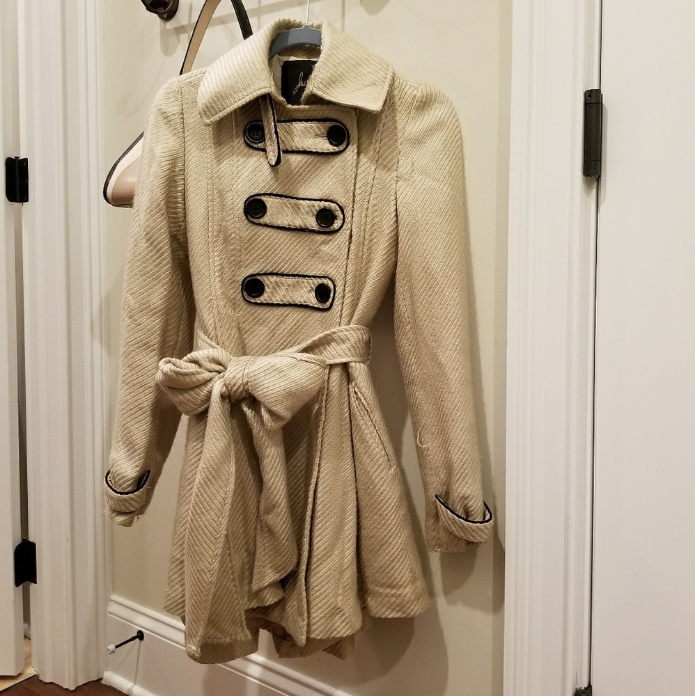 Jack by BB Dakota Cream Coat, Black Trim & Buttons